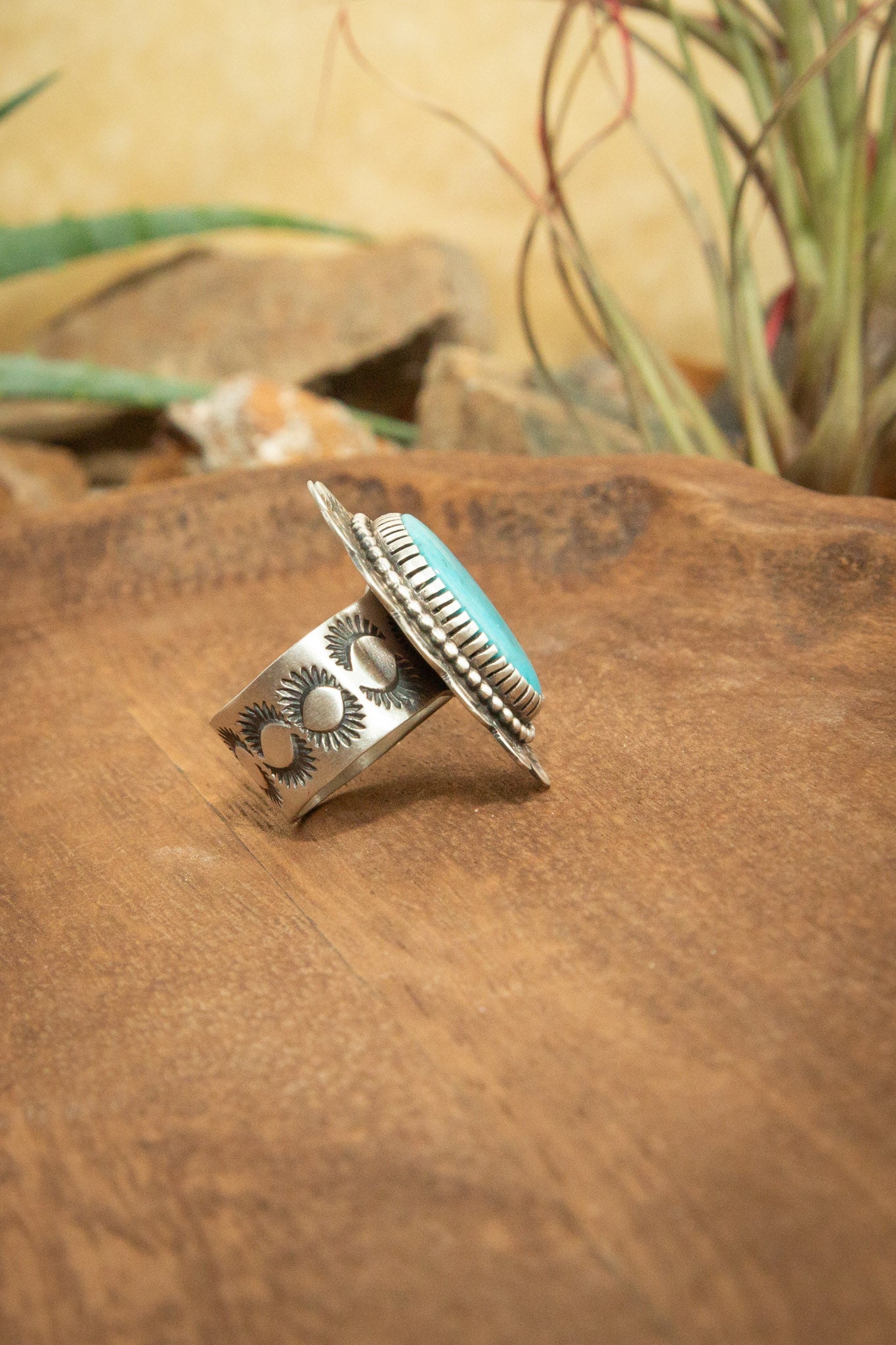 The Turquoise Concho Ring, 2 Sz. 9.5-Rings-Calli Co., Turquoise and Silver Jewelry, Native American Handmade, Zuni Tribe, Navajo Tribe, Brock Texas