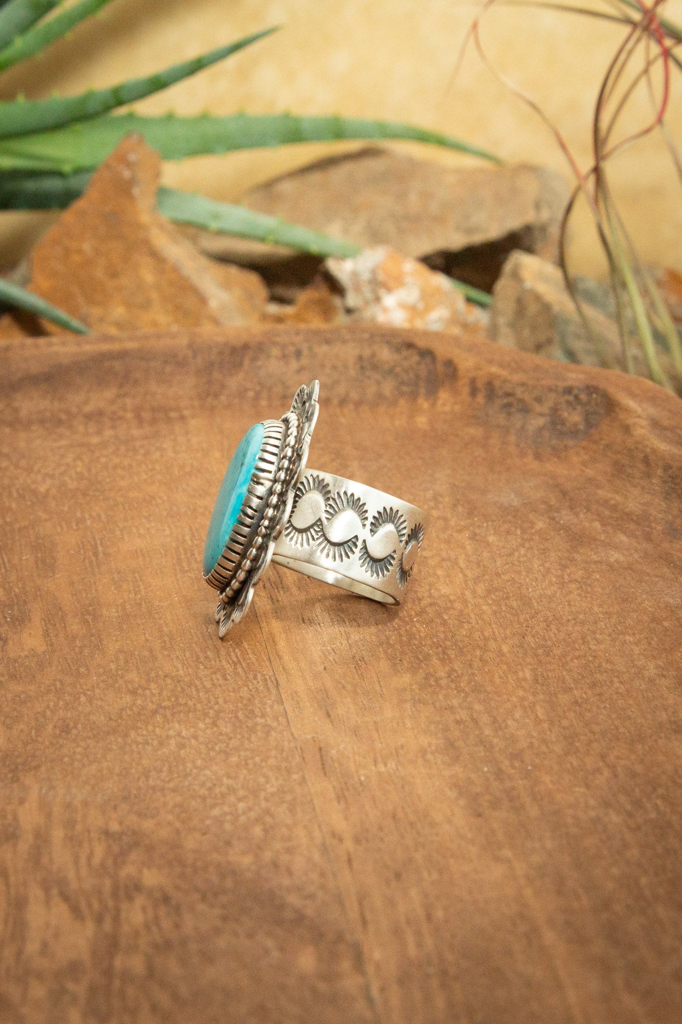 The Turquoise Concho Ring, 2 Sz. 9.5-Rings-Calli Co., Turquoise and Silver Jewelry, Native American Handmade, Zuni Tribe, Navajo Tribe, Brock Texas