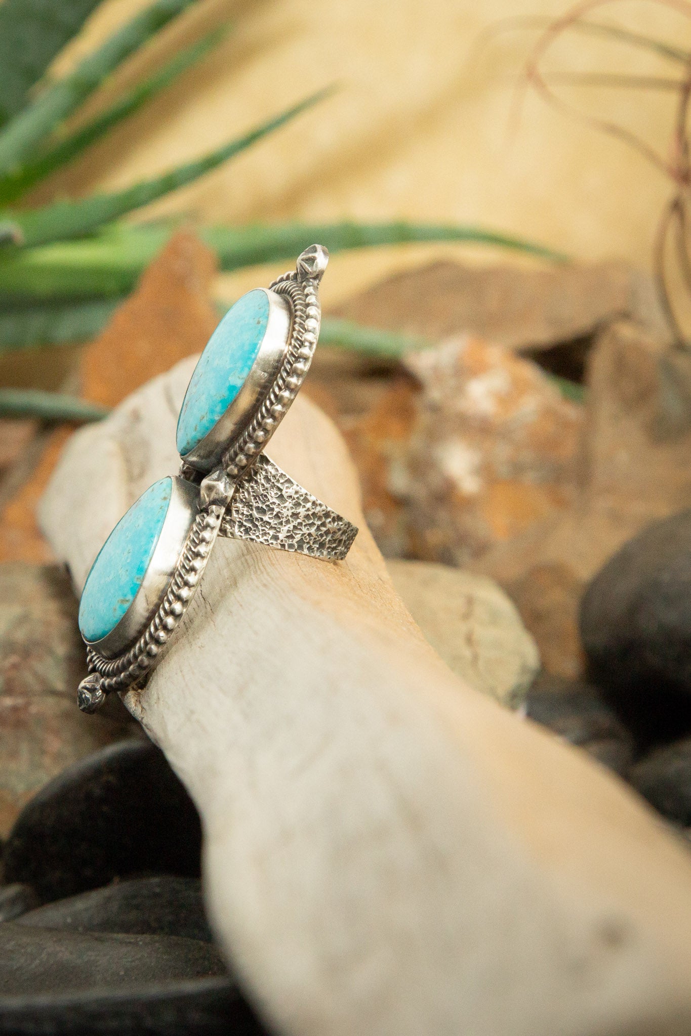 The Fenton Double Stone Ring 2, Sz 6-Rings-Calli Co., Turquoise and Silver Jewelry, Native American Handmade, Zuni Tribe, Navajo Tribe, Brock Texas