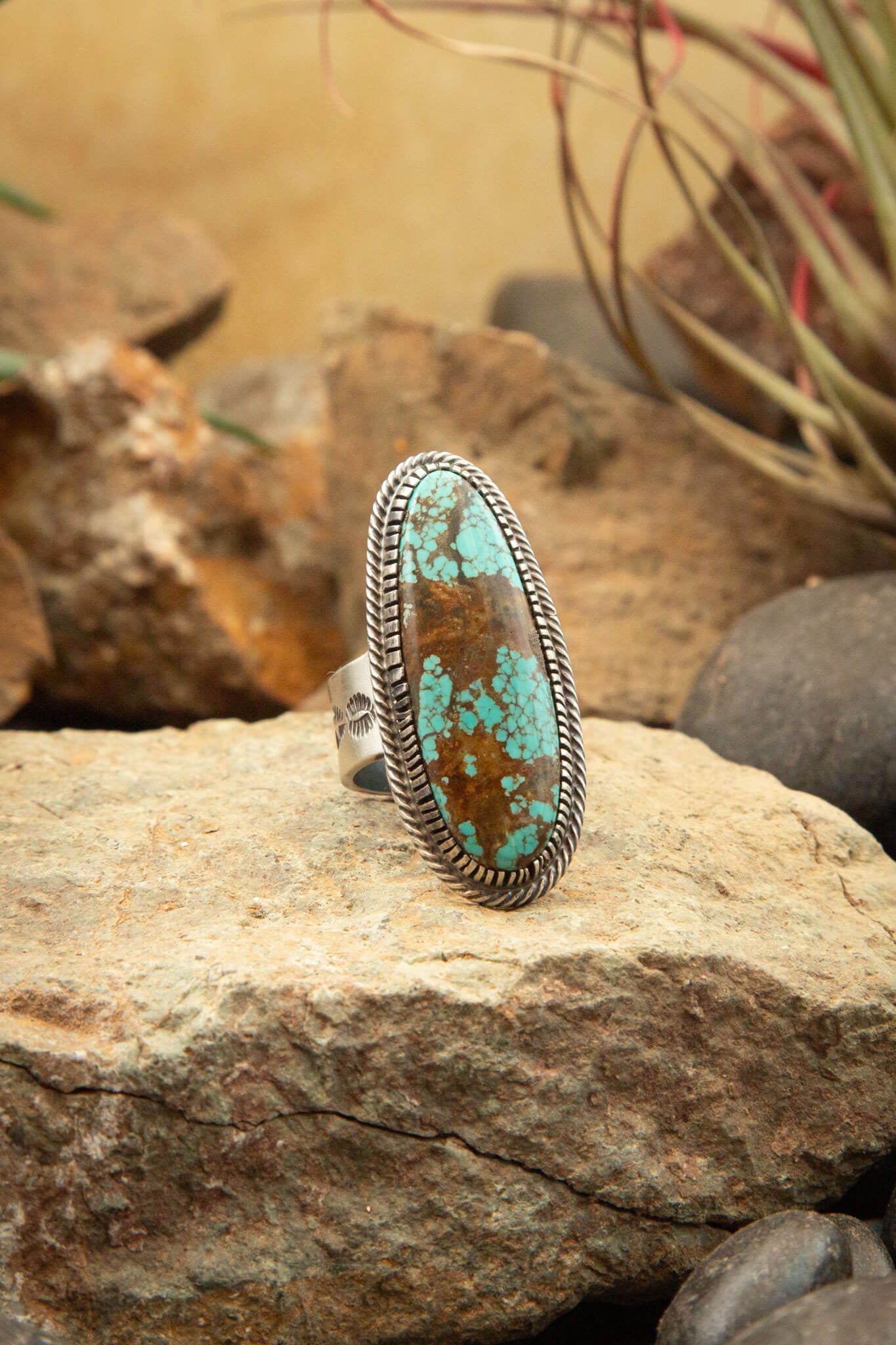 The Noble Turquoise Ring, 9 Sz 9.5-Rings-Calli Co., Turquoise and Silver Jewelry, Native American Handmade, Zuni Tribe, Navajo Tribe, Brock Texas