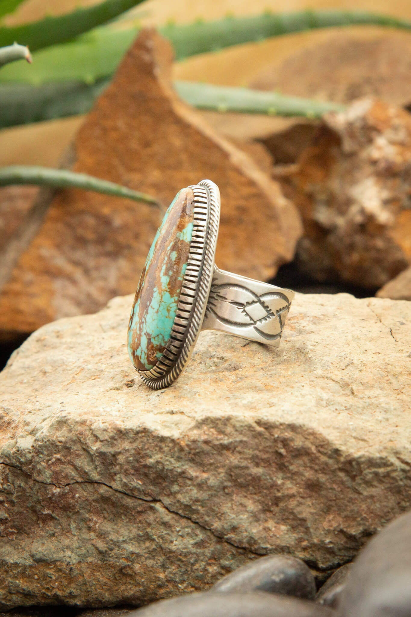 The Noble Turquoise Ring, 6 Sz 8-Rings-Calli Co., Turquoise and Silver Jewelry, Native American Handmade, Zuni Tribe, Navajo Tribe, Brock Texas