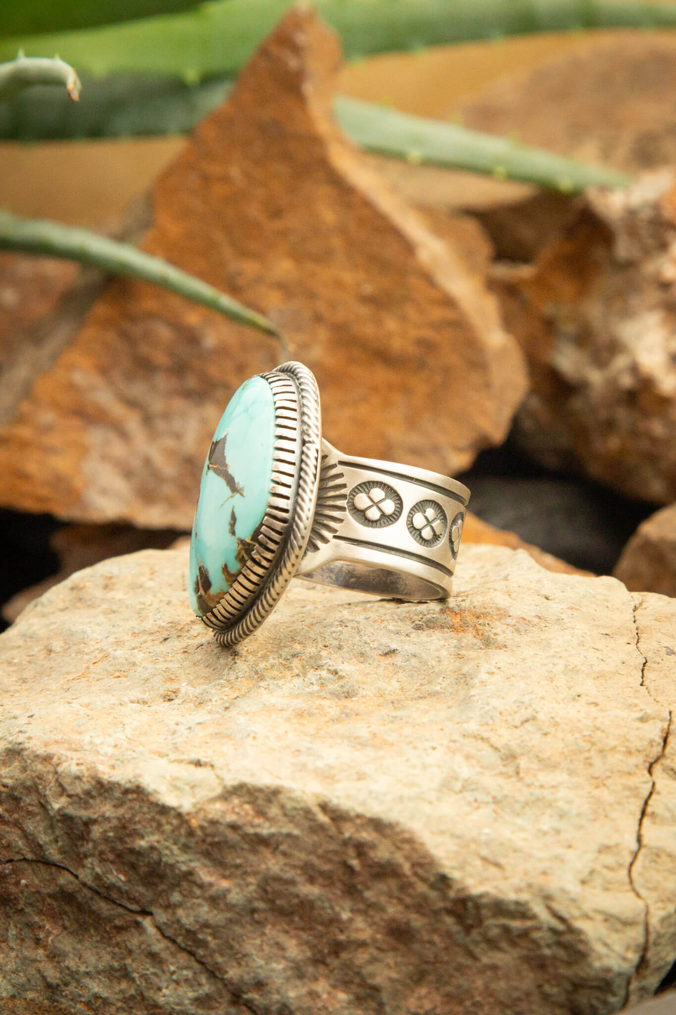 The Noble Turquoise Ring, 4 Sz 8.5-Rings-Calli Co., Turquoise and Silver Jewelry, Native American Handmade, Zuni Tribe, Navajo Tribe, Brock Texas