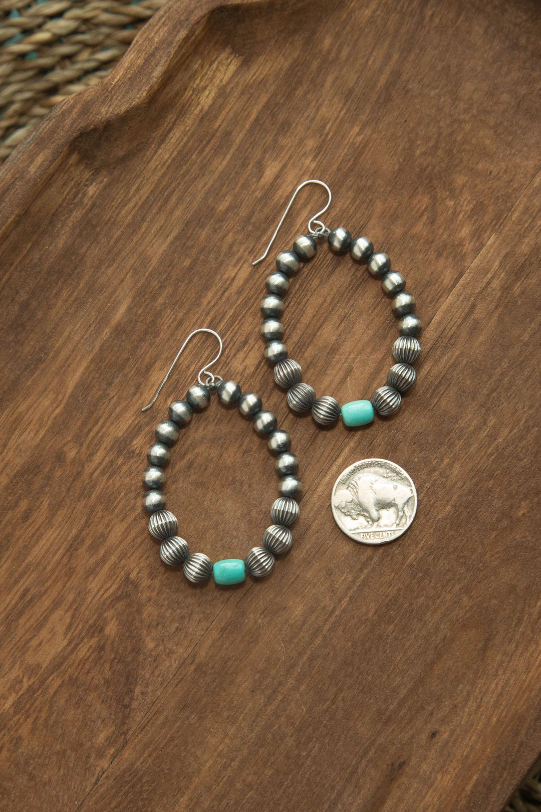 The Wagon Mound Turquoise Hoops-Earrings-Calli Co., Turquoise and Silver Jewelry, Native American Handmade, Zuni Tribe, Navajo Tribe, Brock Texas