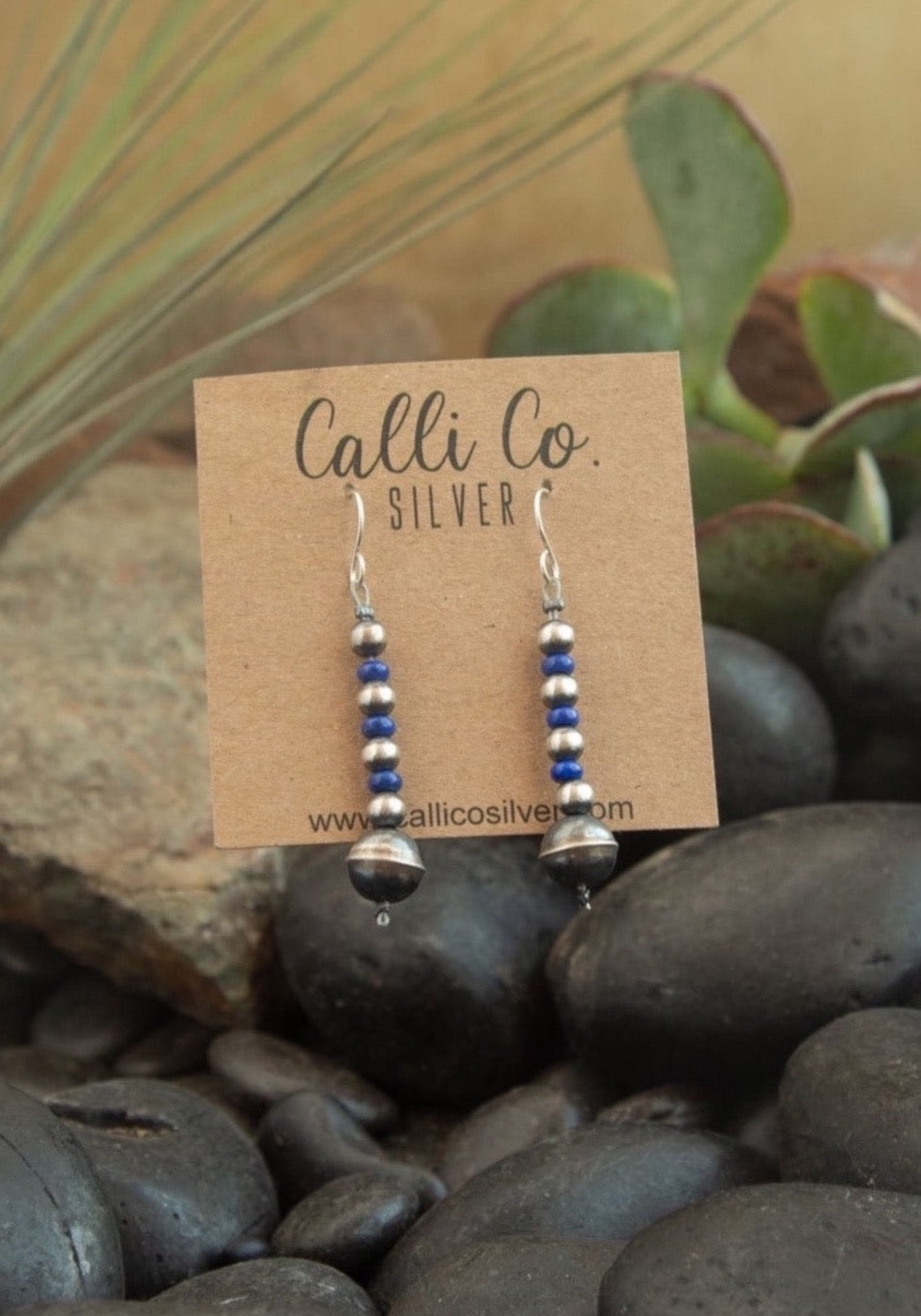 The Dillingham Lapis and Pearl Earrings-Earrings-Calli Co., Turquoise and Silver Jewelry, Native American Handmade, Zuni Tribe, Navajo Tribe, Brock Texas