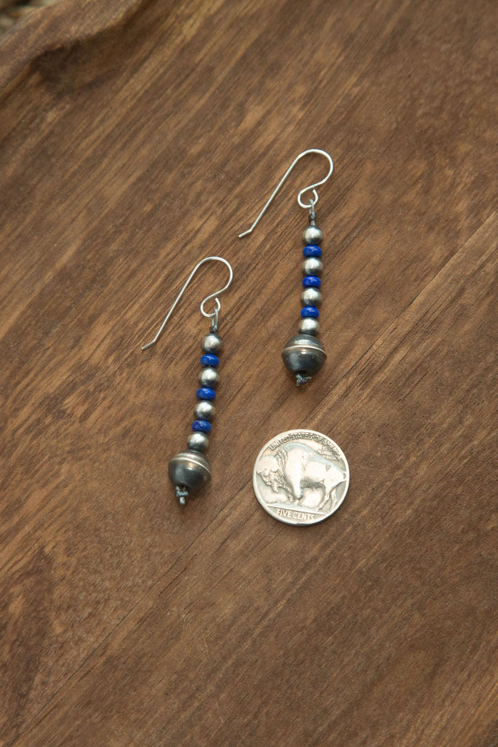 The Dillingham Lapis and Pearl Earrings-Earrings-Calli Co., Turquoise and Silver Jewelry, Native American Handmade, Zuni Tribe, Navajo Tribe, Brock Texas