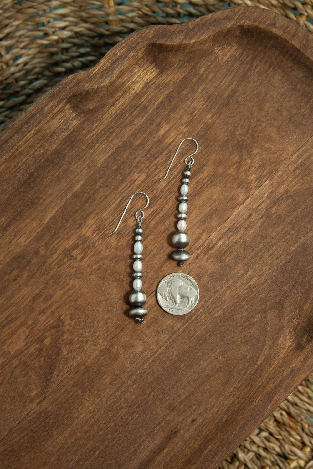The Weston Pearl + Pearl Earrings-Earrings-Calli Co., Turquoise and Silver Jewelry, Native American Handmade, Zuni Tribe, Navajo Tribe, Brock Texas