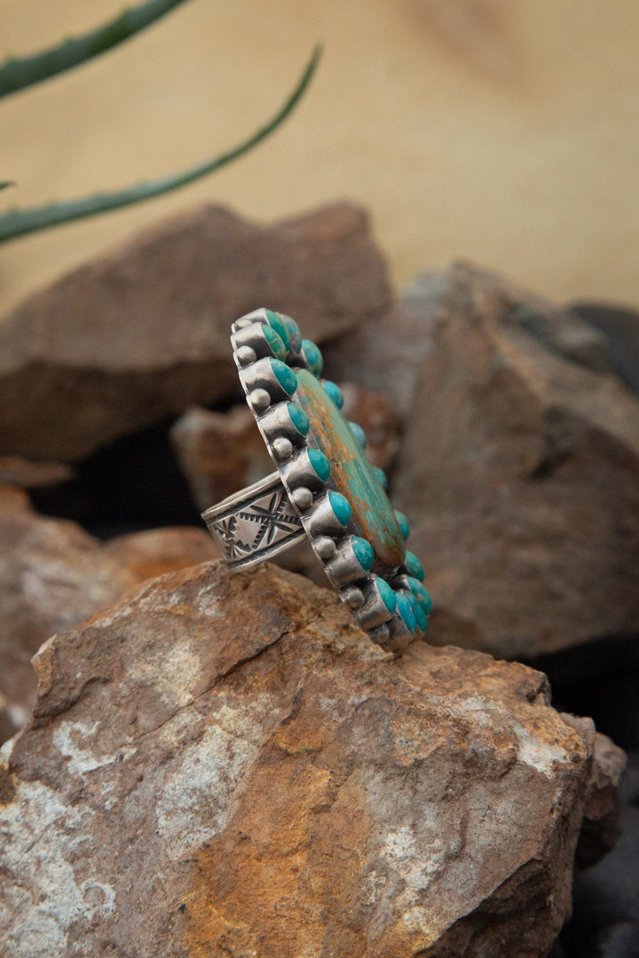 The Muse Turquoise Cluster Ring, Sz 7-Rings-Calli Co., Turquoise and Silver Jewelry, Native American Handmade, Zuni Tribe, Navajo Tribe, Brock Texas