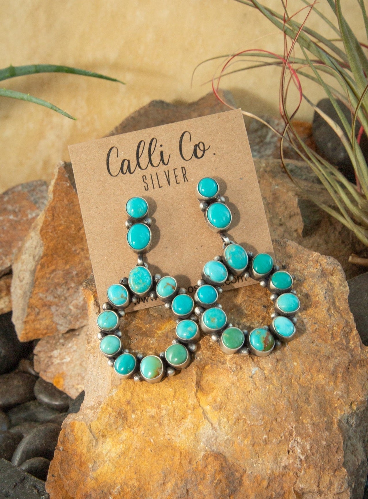 The Wellton Turquoise Hoop Earrings-Earrings-Calli Co., Turquoise and Silver Jewelry, Native American Handmade, Zuni Tribe, Navajo Tribe, Brock Texas