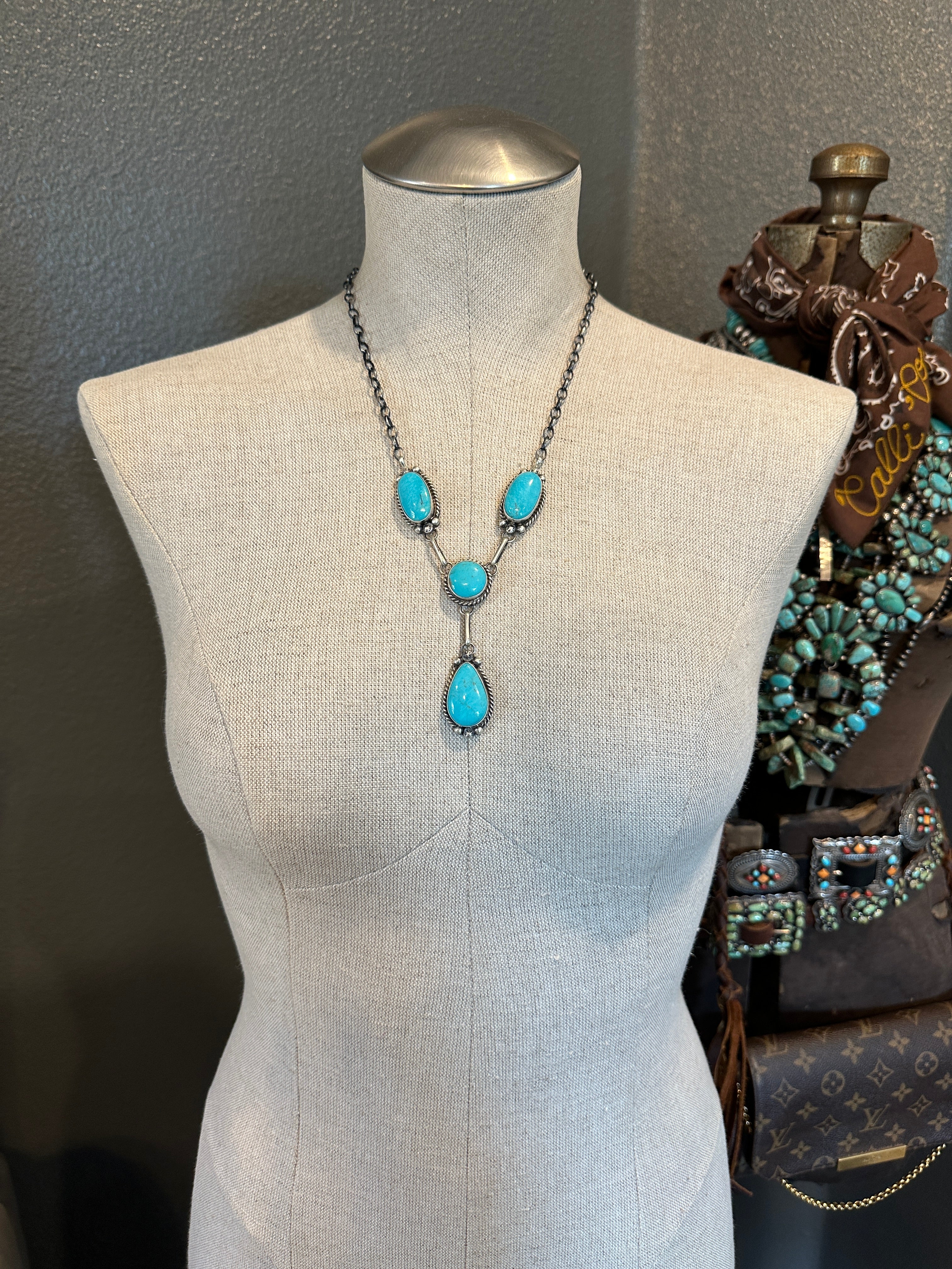 The Embers Lariat Necklace Set-Necklaces-Calli Co., Turquoise and Silver Jewelry, Native American Handmade, Zuni Tribe, Navajo Tribe, Brock Texas