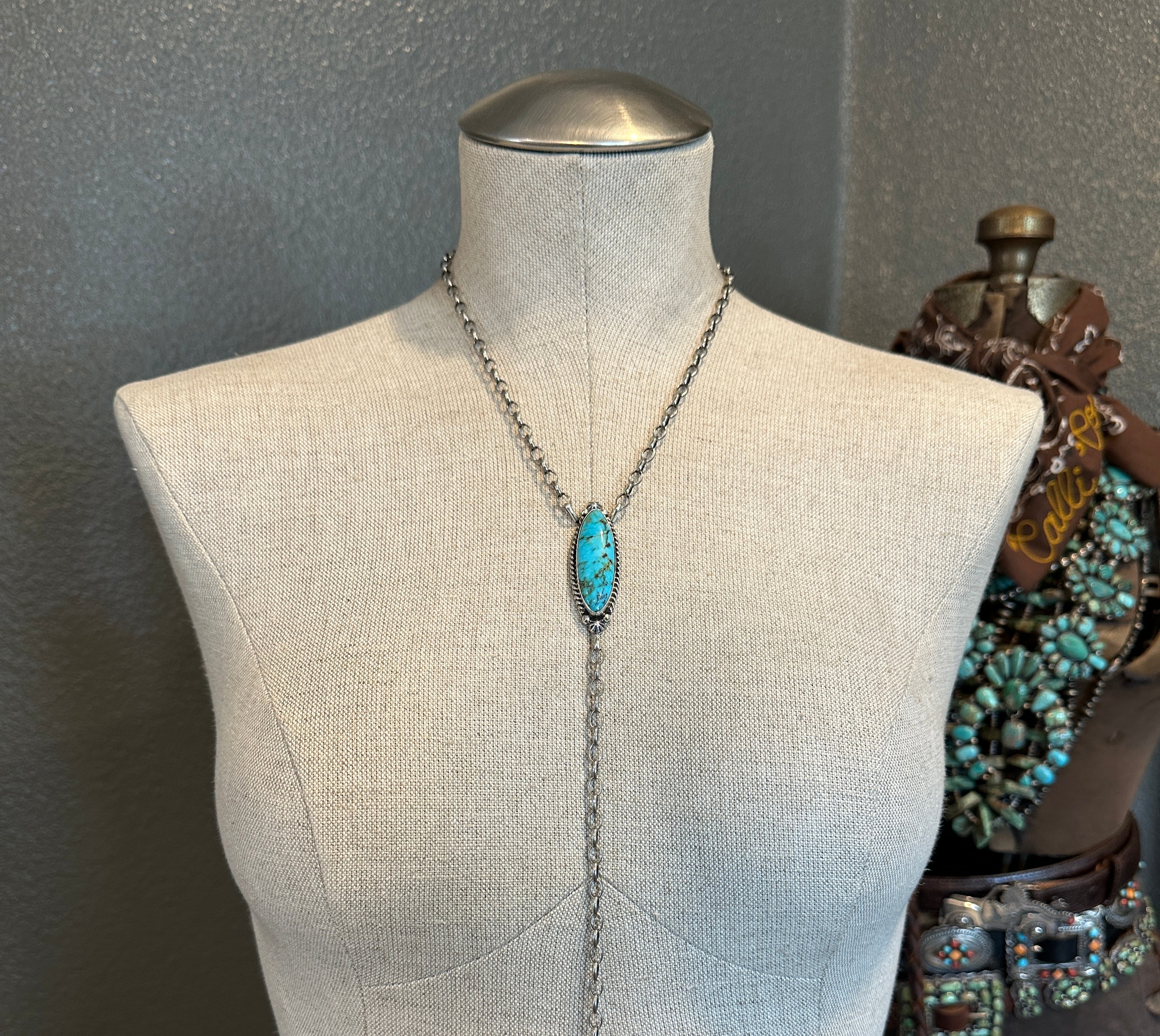 The Ace Lariat Necklace, 2-Necklaces-Calli Co., Turquoise and Silver Jewelry, Native American Handmade, Zuni Tribe, Navajo Tribe, Brock Texas