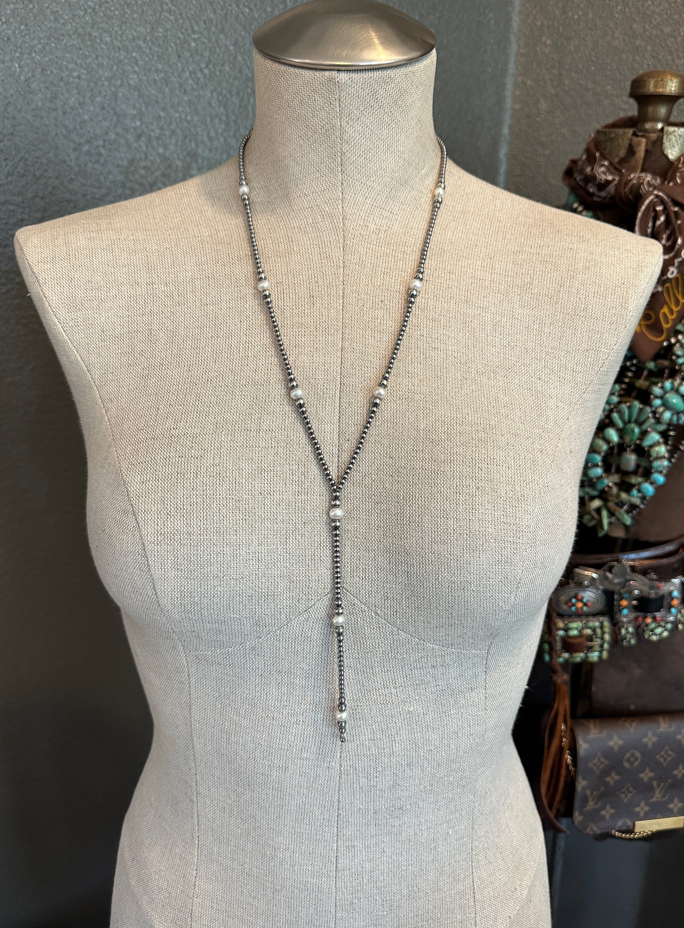 The Laguna Lariat-Necklaces-Calli Co., Turquoise and Silver Jewelry, Native American Handmade, Zuni Tribe, Navajo Tribe, Brock Texas