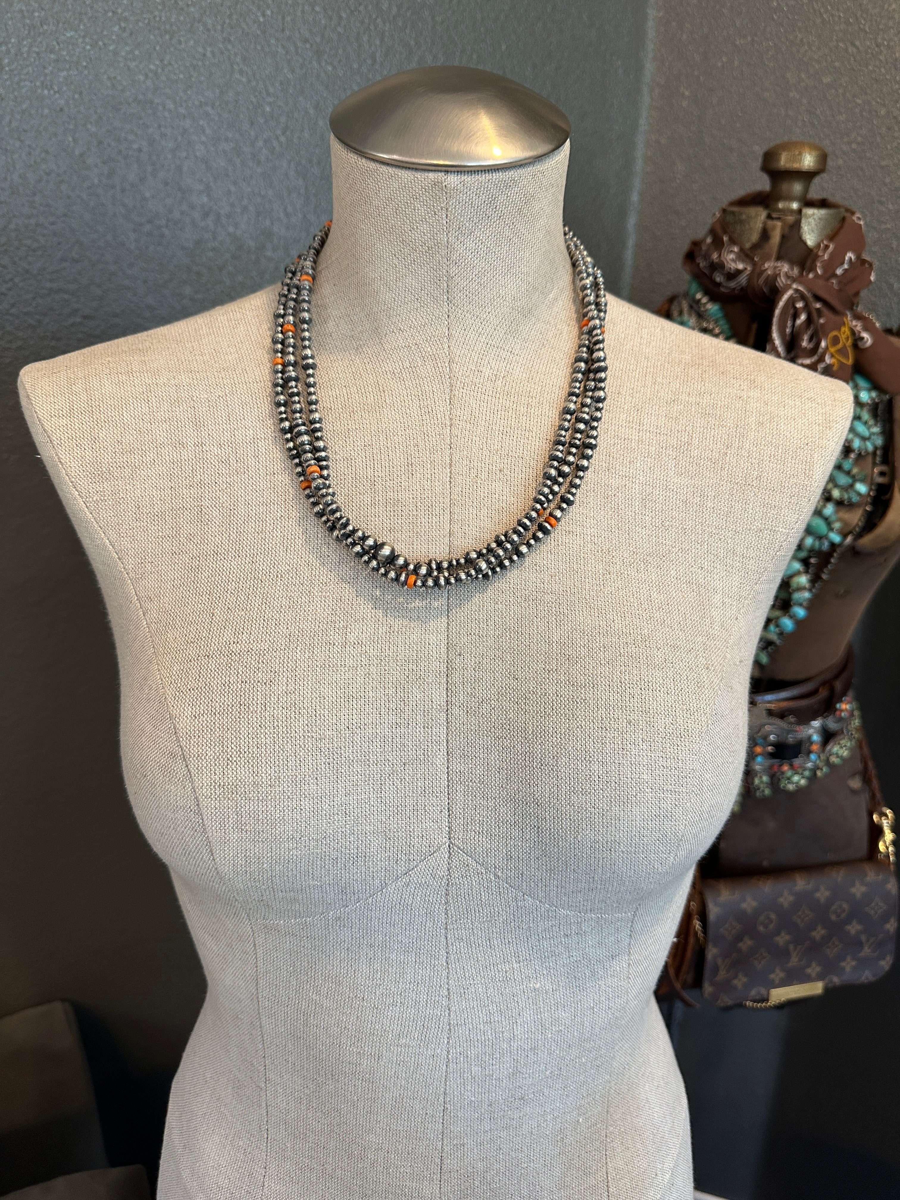 The Sunport Necklace in Orange Spiny, 22"-Necklaces-Calli Co., Turquoise and Silver Jewelry, Native American Handmade, Zuni Tribe, Navajo Tribe, Brock Texas