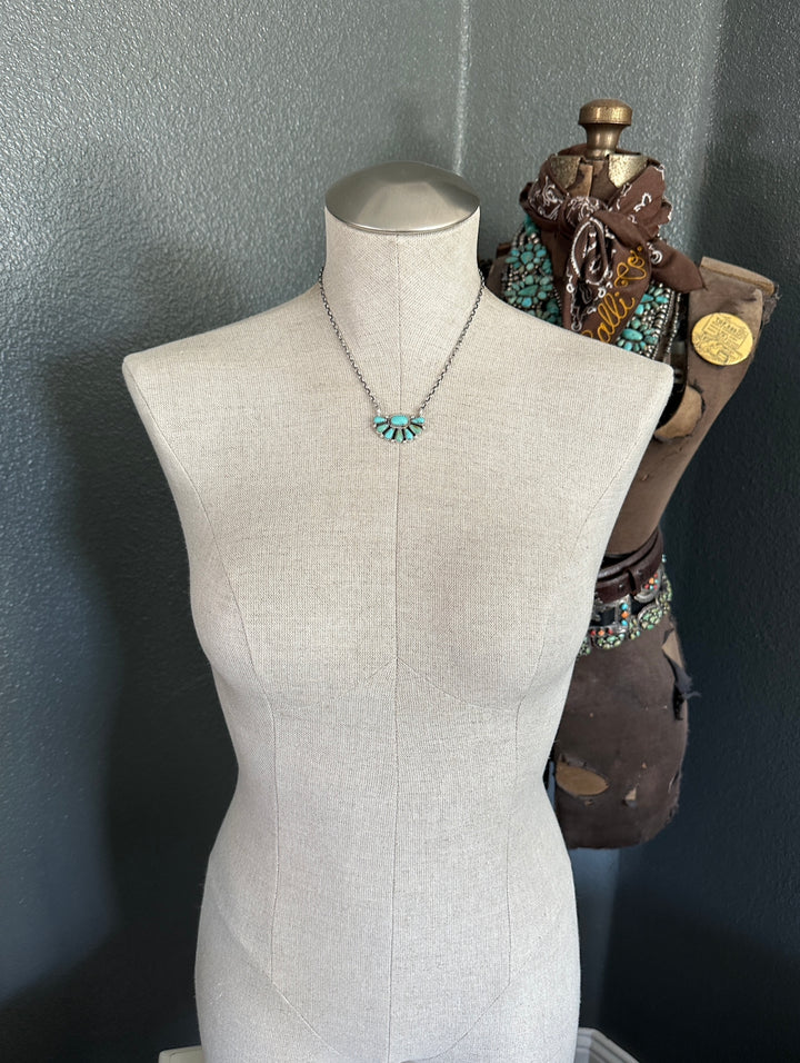 The Woodson Half Cluster Necklaces-Necklaces-Calli Co., Turquoise and Silver Jewelry, Native American Handmade, Zuni Tribe, Navajo Tribe, Brock Texas
