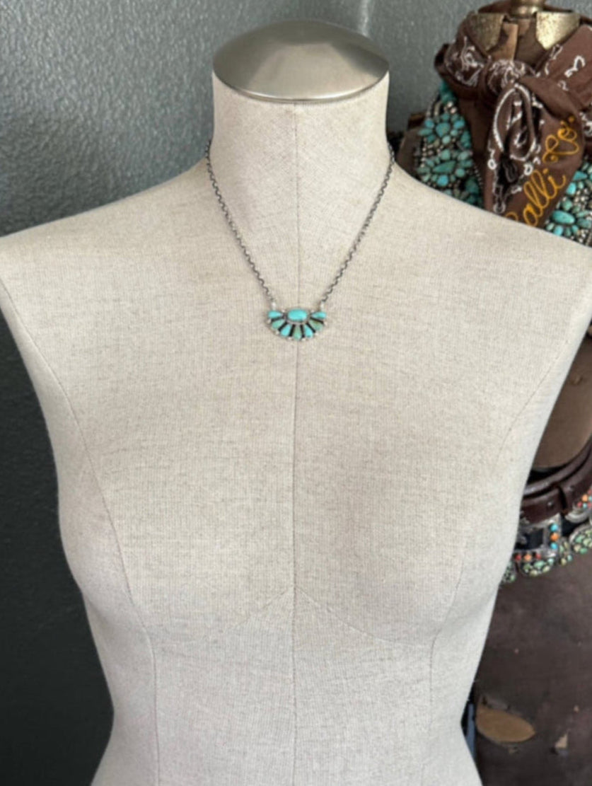The Woodson Half Cluster Necklaces-Necklaces-Calli Co., Turquoise and Silver Jewelry, Native American Handmade, Zuni Tribe, Navajo Tribe, Brock Texas