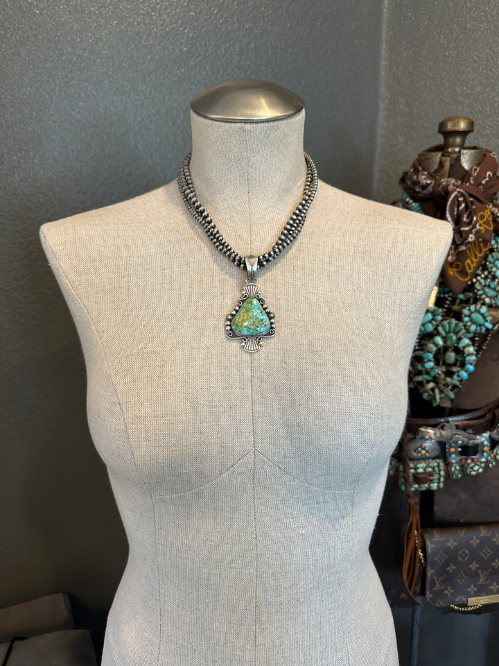 The Amado Turquoise Pendant-Pendants-Calli Co., Turquoise and Silver Jewelry, Native American Handmade, Zuni Tribe, Navajo Tribe, Brock Texas
