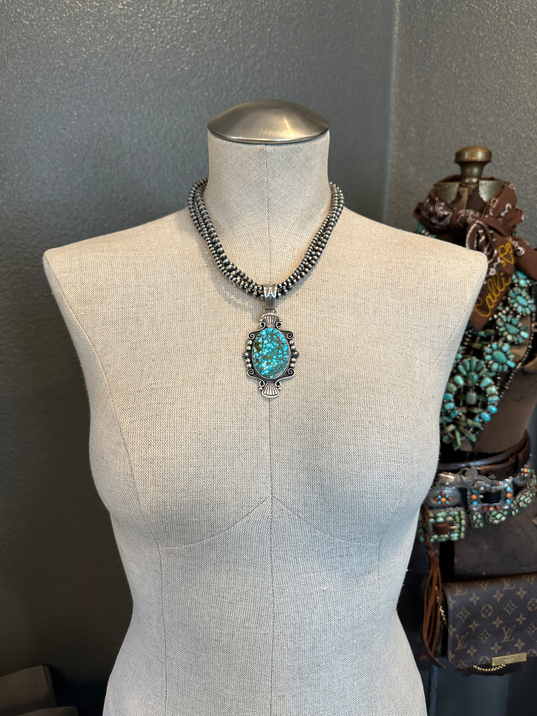 The Veribest Turquoise Pendant-Pendants-Calli Co., Turquoise and Silver Jewelry, Native American Handmade, Zuni Tribe, Navajo Tribe, Brock Texas