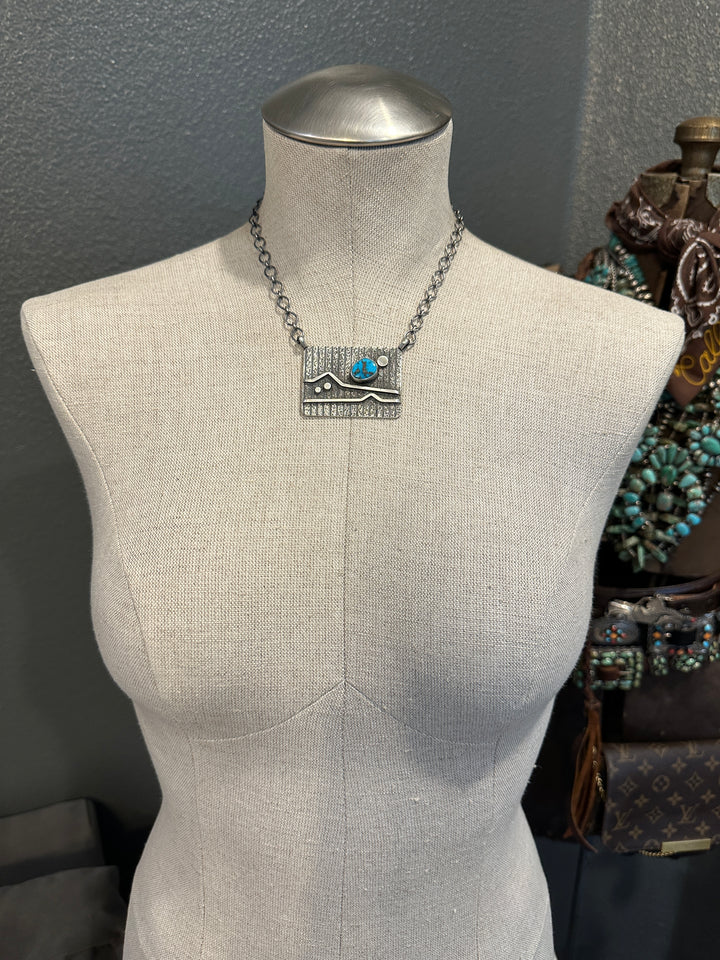 The Flat Creek Turquoise Necklace, 3-Necklaces-Calli Co., Turquoise and Silver Jewelry, Native American Handmade, Zuni Tribe, Navajo Tribe, Brock Texas