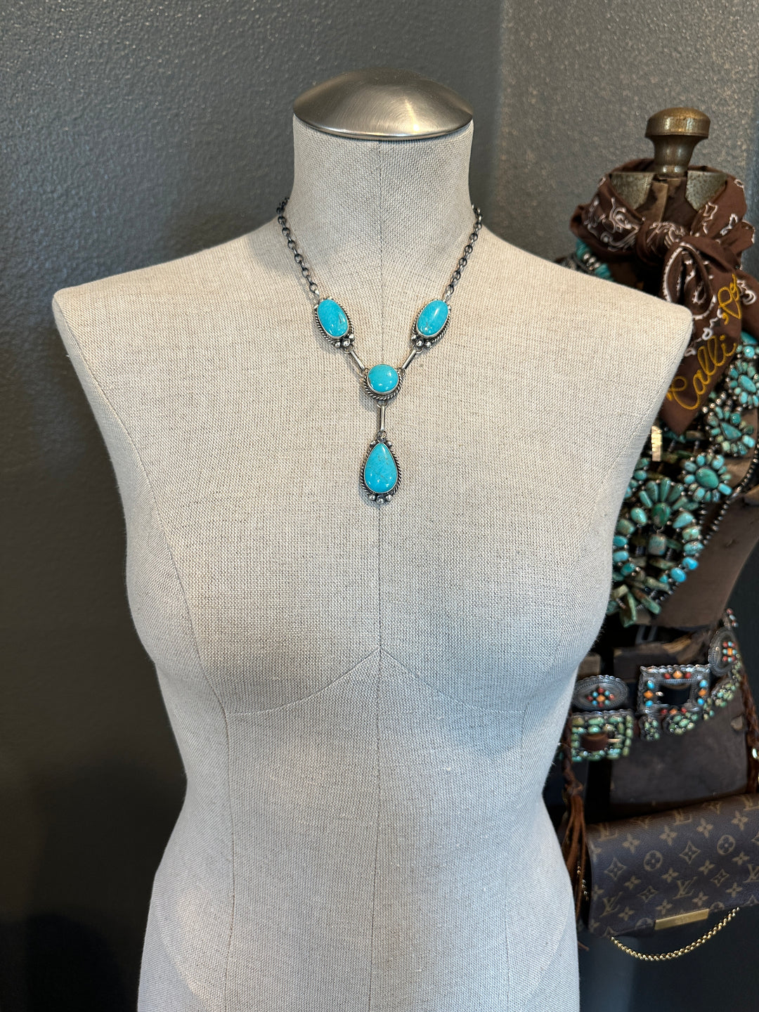The Embers Lariat Necklace Set-Necklaces-Calli Co., Turquoise and Silver Jewelry, Native American Handmade, Zuni Tribe, Navajo Tribe, Brock Texas