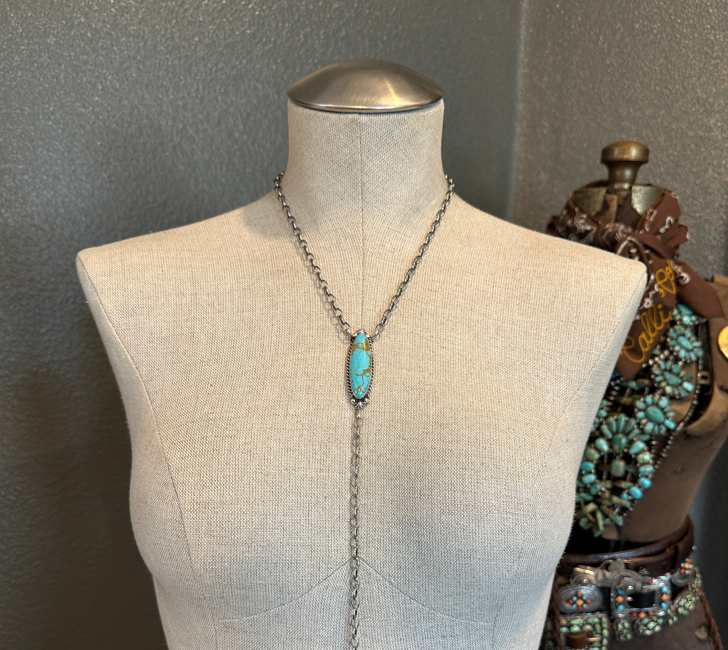 The Ace Lariat Necklace, 17-Necklaces-Calli Co., Turquoise and Silver Jewelry, Native American Handmade, Zuni Tribe, Navajo Tribe, Brock Texas