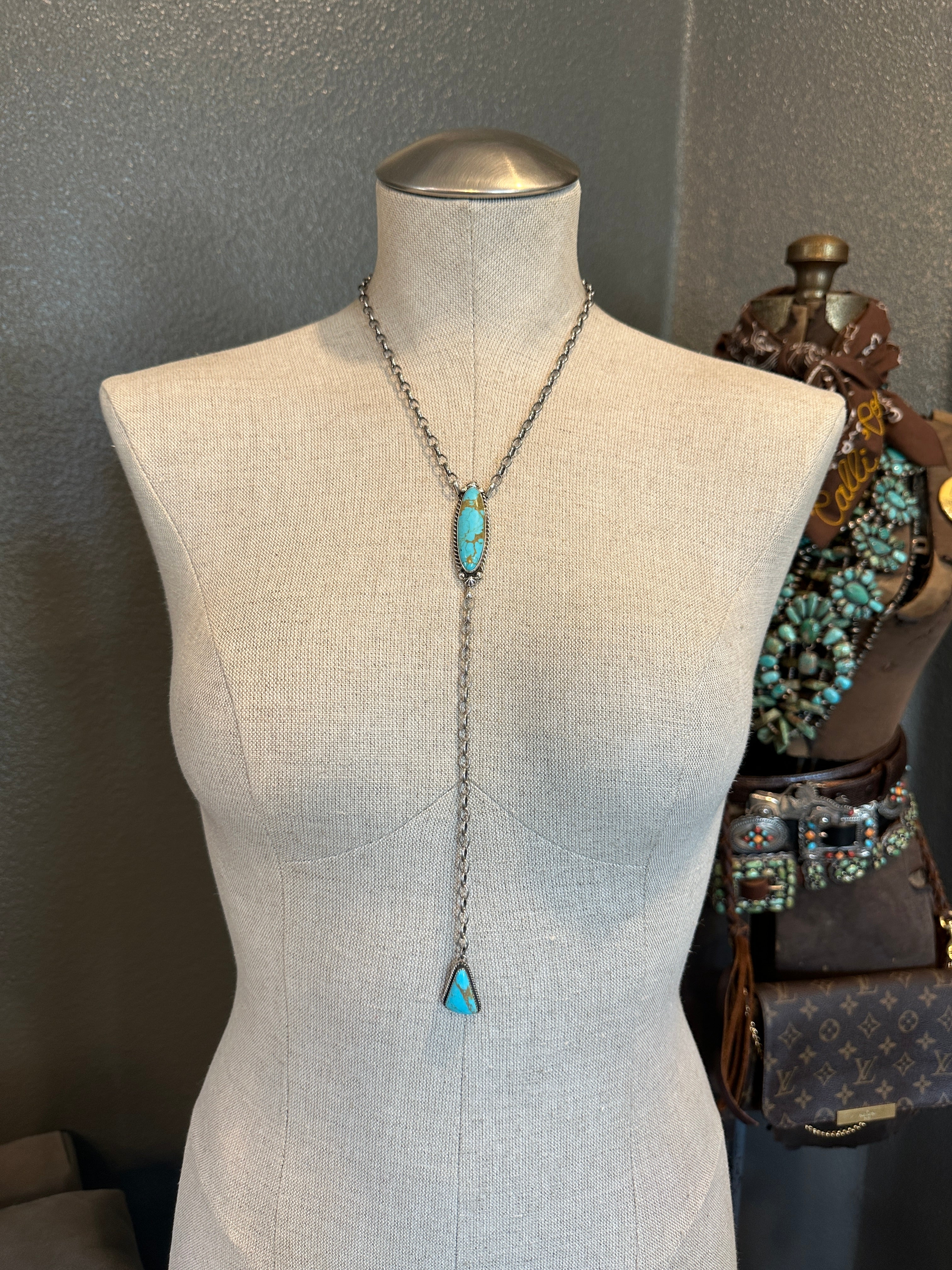 The Ace Lariat Necklace, 17-Necklaces-Calli Co., Turquoise and Silver Jewelry, Native American Handmade, Zuni Tribe, Navajo Tribe, Brock Texas