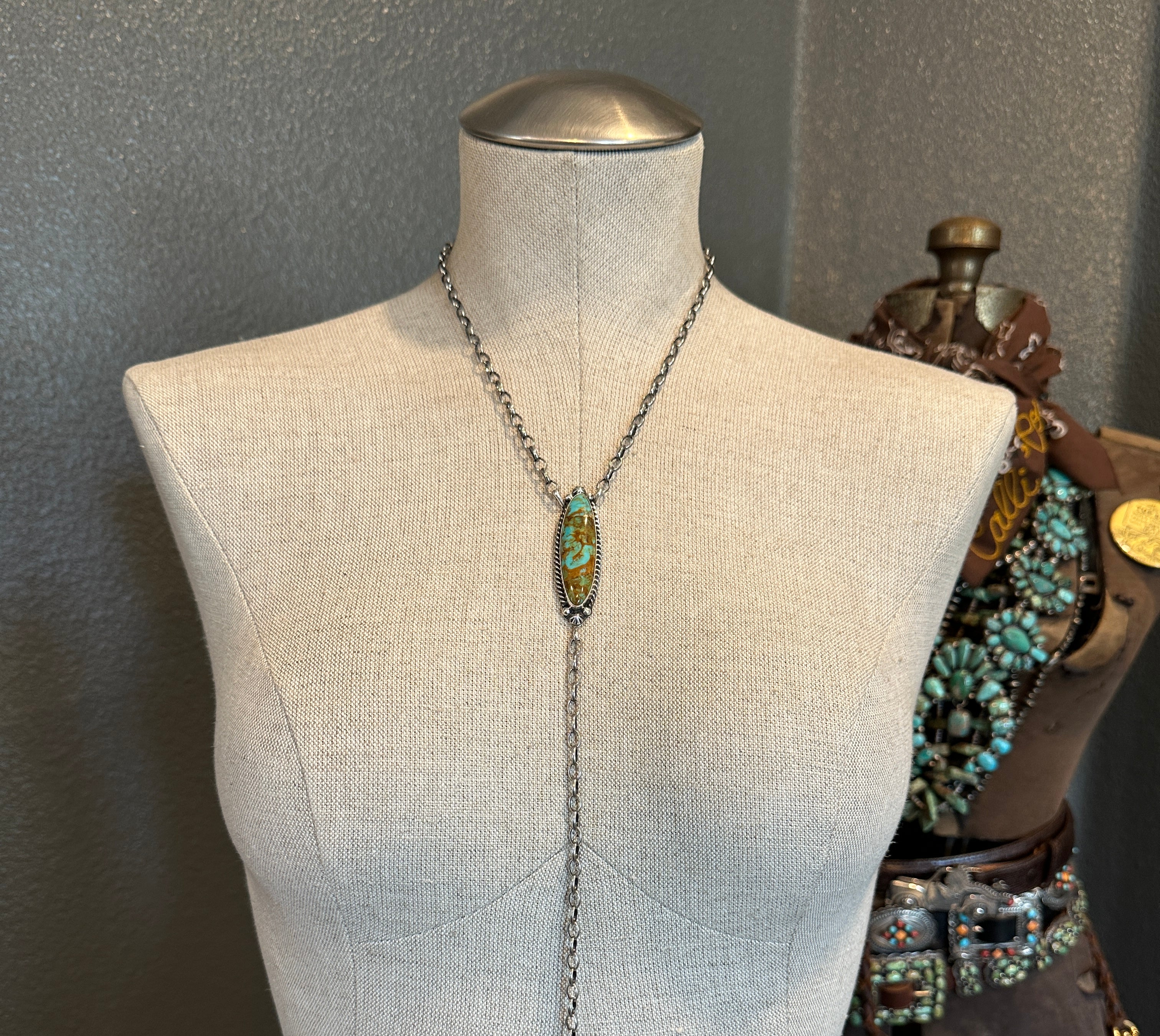 The Ace Lariat Necklace, 18-Necklaces-Calli Co., Turquoise and Silver Jewelry, Native American Handmade, Zuni Tribe, Navajo Tribe, Brock Texas