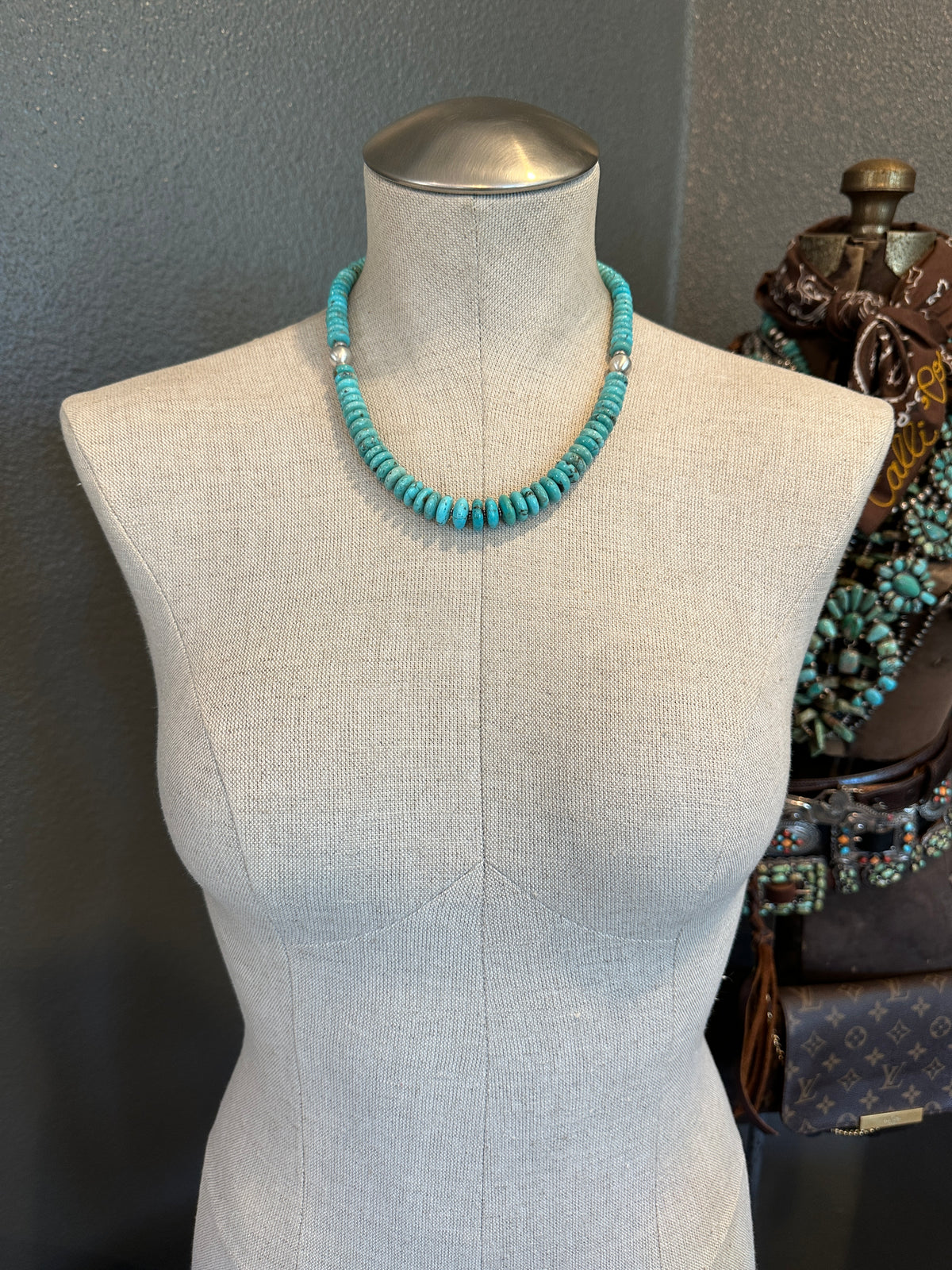 The Elevado Turquoise Necklace, 20"-Necklaces-Calli Co., Turquoise and Silver Jewelry, Native American Handmade, Zuni Tribe, Navajo Tribe, Brock Texas