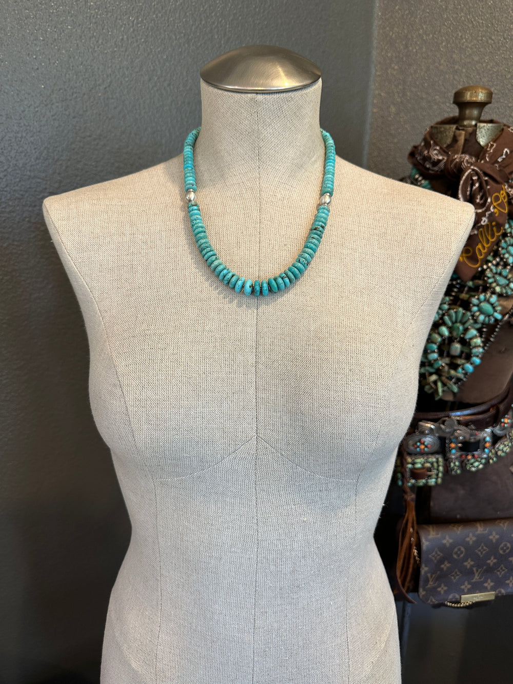 The Elevado Turquoise Necklace, 20"-Necklaces-Calli Co., Turquoise and Silver Jewelry, Native American Handmade, Zuni Tribe, Navajo Tribe, Brock Texas