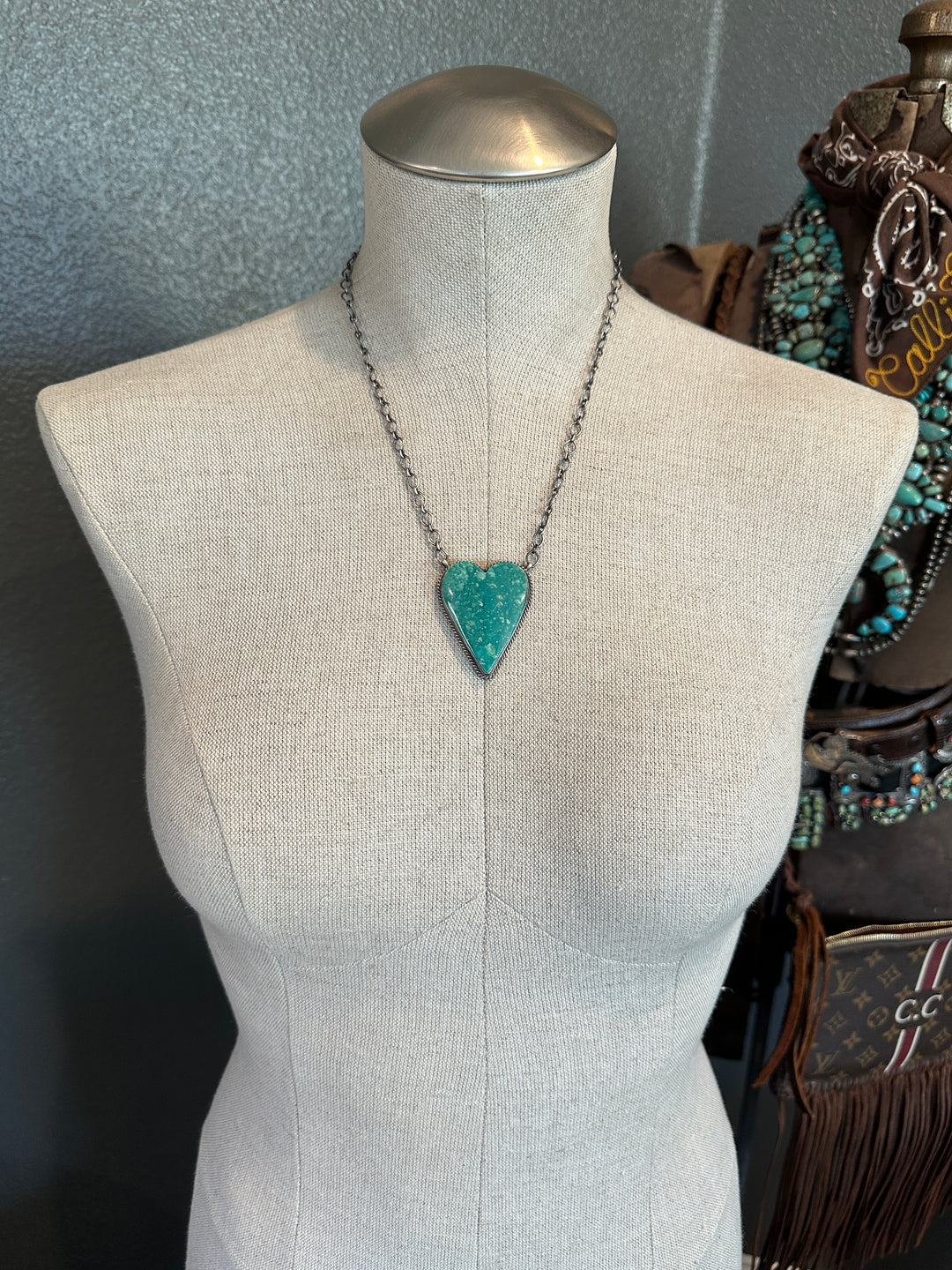 The Grande Heart Necklace, 9-Necklaces-Calli Co., Turquoise and Silver Jewelry, Native American Handmade, Zuni Tribe, Navajo Tribe, Brock Texas
