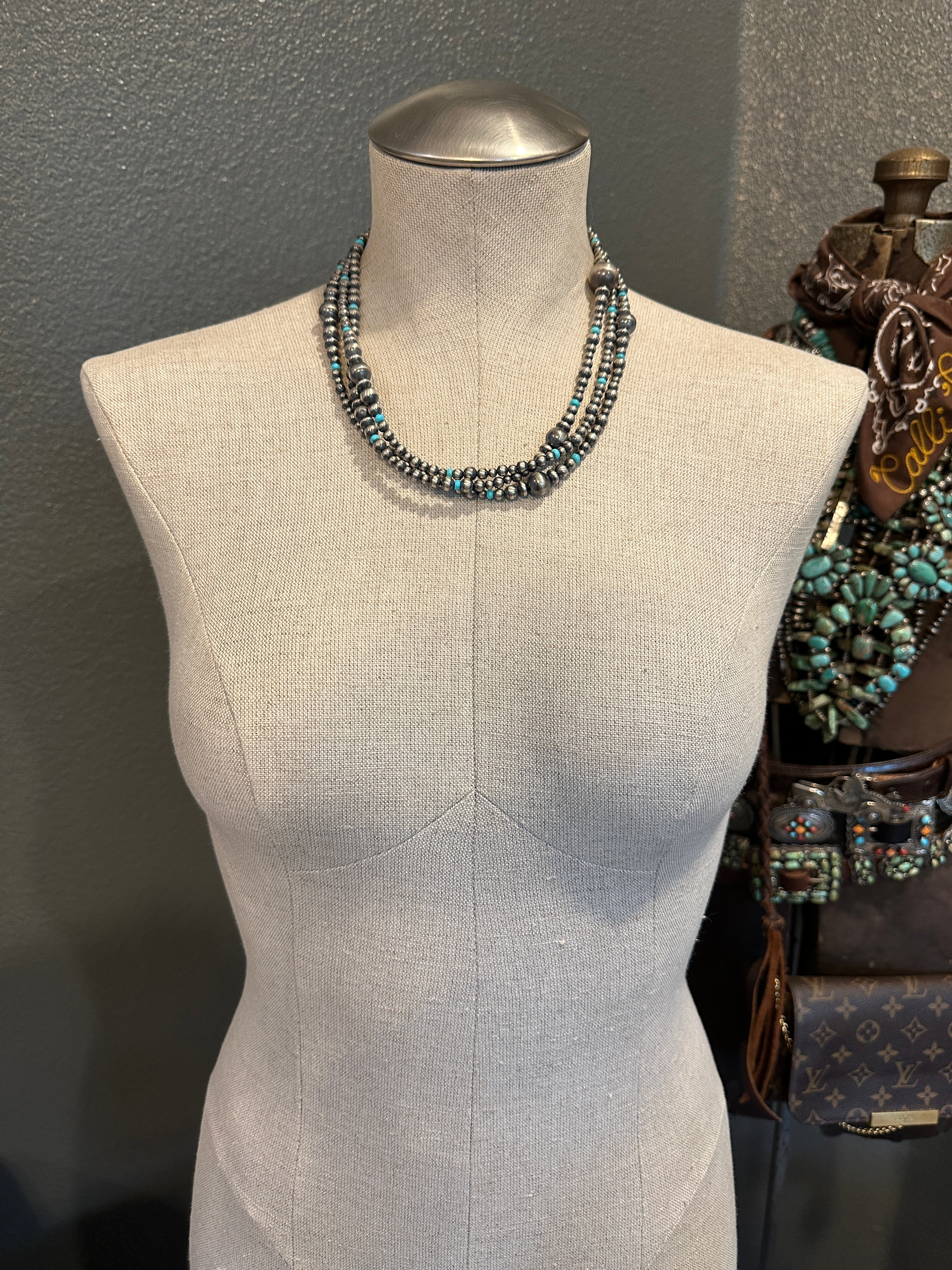 The Selby Necklace, 60"-Necklaces-Calli Co., Turquoise and Silver Jewelry, Native American Handmade, Zuni Tribe, Navajo Tribe, Brock Texas