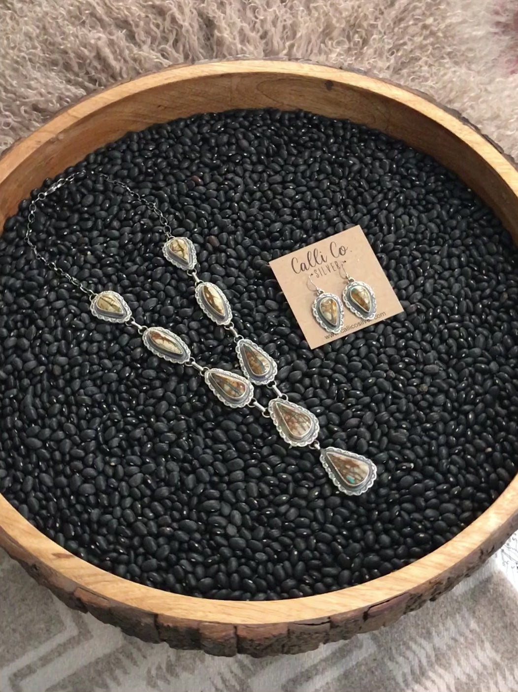 The Gundy Turquoise Lariat Necklace Set-Necklaces-Calli Co., Turquoise and Silver Jewelry, Native American Handmade, Zuni Tribe, Navajo Tribe, Brock Texas