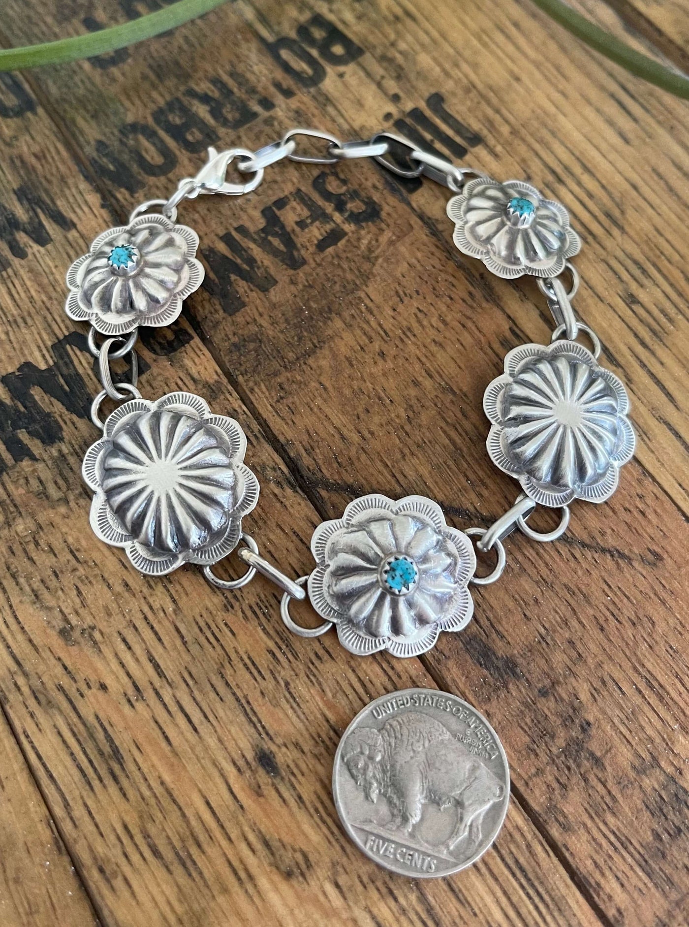 The Ivy Turquoise Pattern Concho Bracelet-Bracelets & Cuffs-Calli Co., Turquoise and Silver Jewelry, Native American Handmade, Zuni Tribe, Navajo Tribe, Brock Texas