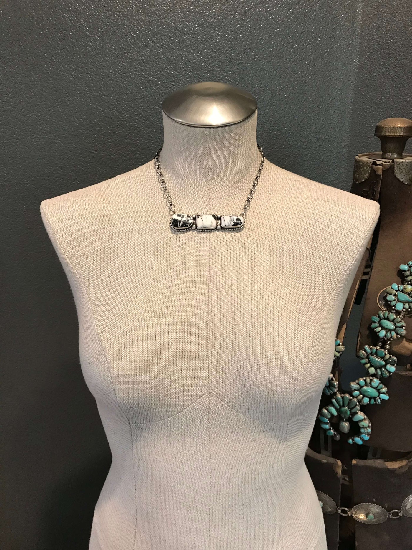 The Humboldt White Buffalo Bar Necklace, 2-Necklaces-Calli Co., Turquoise and Silver Jewelry, Native American Handmade, Zuni Tribe, Navajo Tribe, Brock Texas