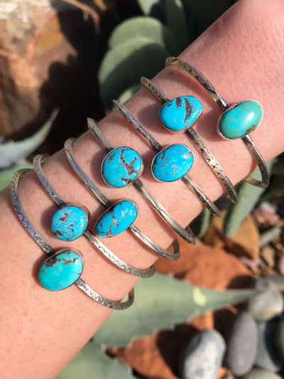The Sciota Cuffs-Bracelets & Cuffs-Calli Co., Turquoise and Silver Jewelry, Native American Handmade, Zuni Tribe, Navajo Tribe, Brock Texas