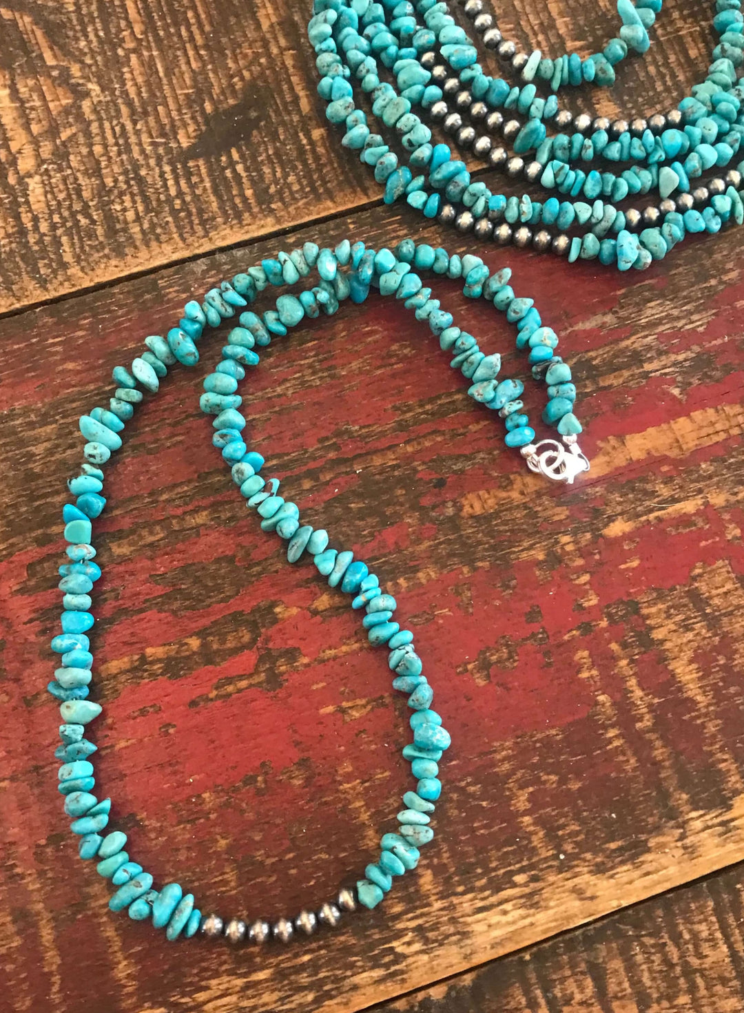 The Cindi Turquoise Necklace, 18"-Necklaces-Calli Co., Turquoise and Silver Jewelry, Native American Handmade, Zuni Tribe, Navajo Tribe, Brock Texas