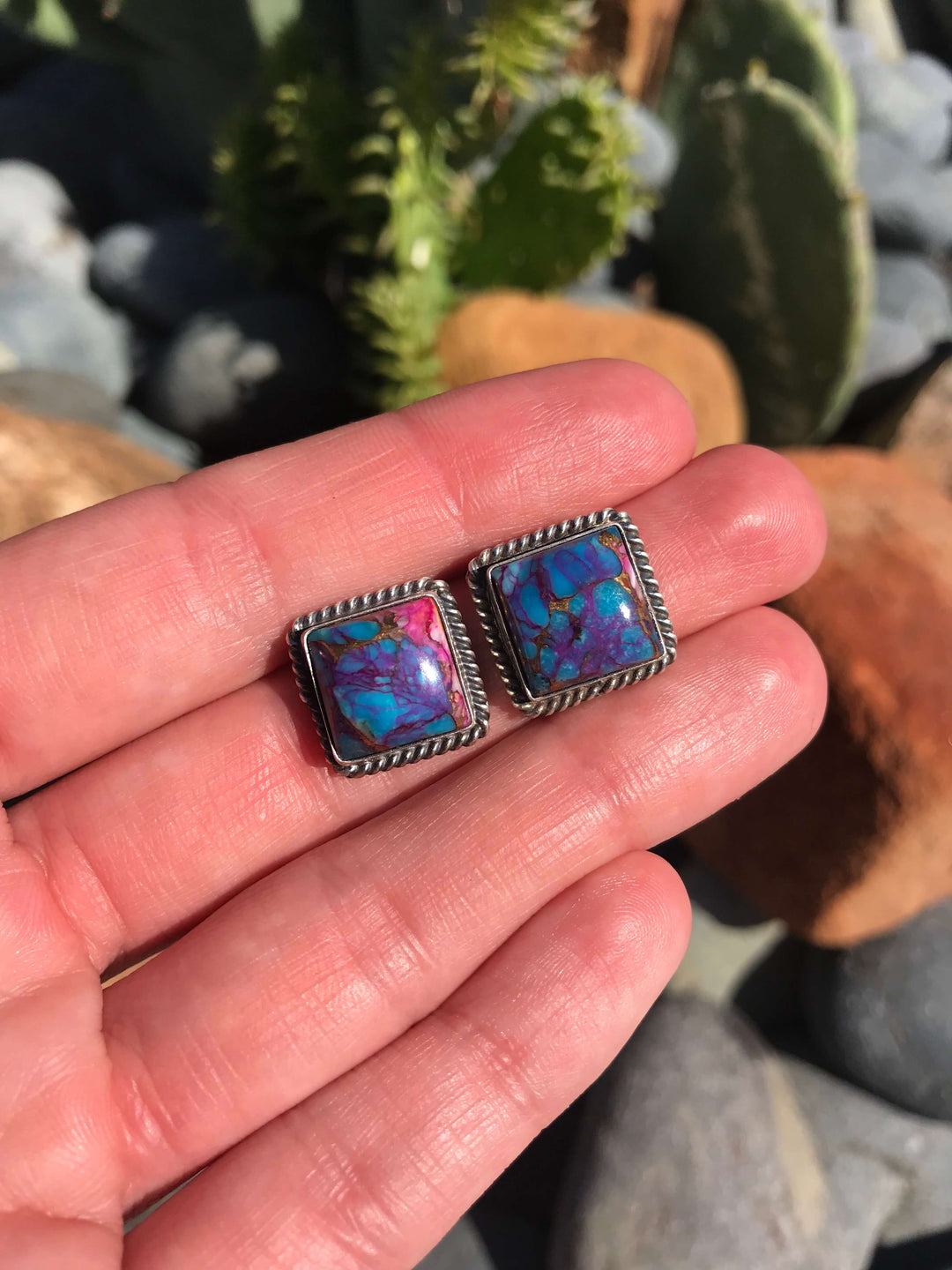 The Dahlia Studs, 7-Earrings-Calli Co., Turquoise and Silver Jewelry, Native American Handmade, Zuni Tribe, Navajo Tribe, Brock Texas