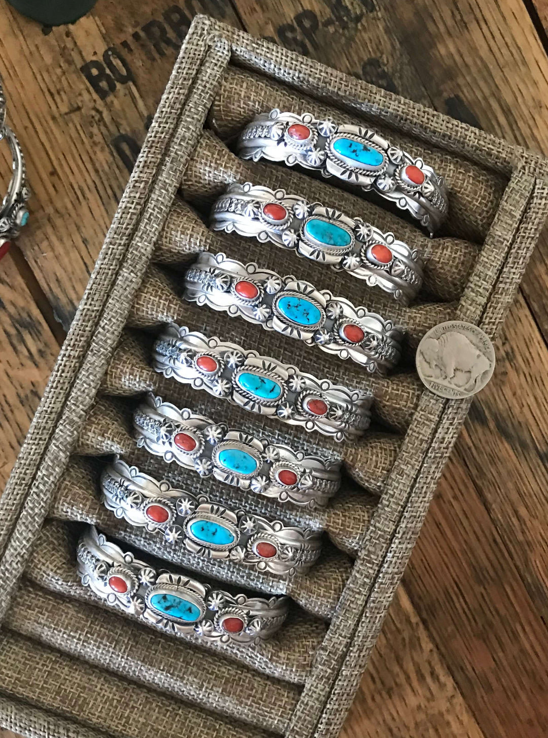 The Tempest Turquoise And Coral Cuff-Bracelets & Cuffs-Calli Co., Turquoise and Silver Jewelry, Native American Handmade, Zuni Tribe, Navajo Tribe, Brock Texas