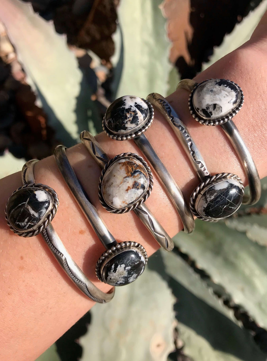 The Adrick White Buffalo Cuffs-Bracelets & Cuffs-Calli Co., Turquoise and Silver Jewelry, Native American Handmade, Zuni Tribe, Navajo Tribe, Brock Texas