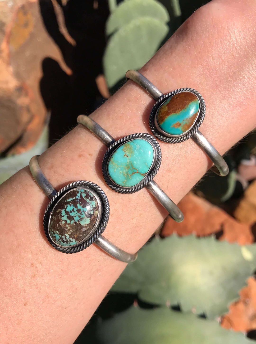 The Chigwell Cuffs-Bracelets & Cuffs-Calli Co., Turquoise and Silver Jewelry, Native American Handmade, Zuni Tribe, Navajo Tribe, Brock Texas