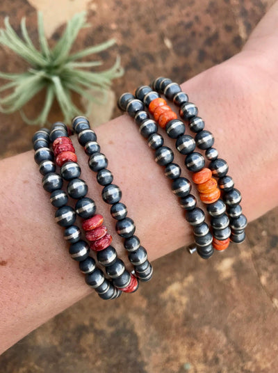 The Navajo Pearl and Spiny Triple Strand Bracelets-Bracelets & Cuffs-Calli Co., Turquoise and Silver Jewelry, Native American Handmade, Zuni Tribe, Navajo Tribe, Brock Texas