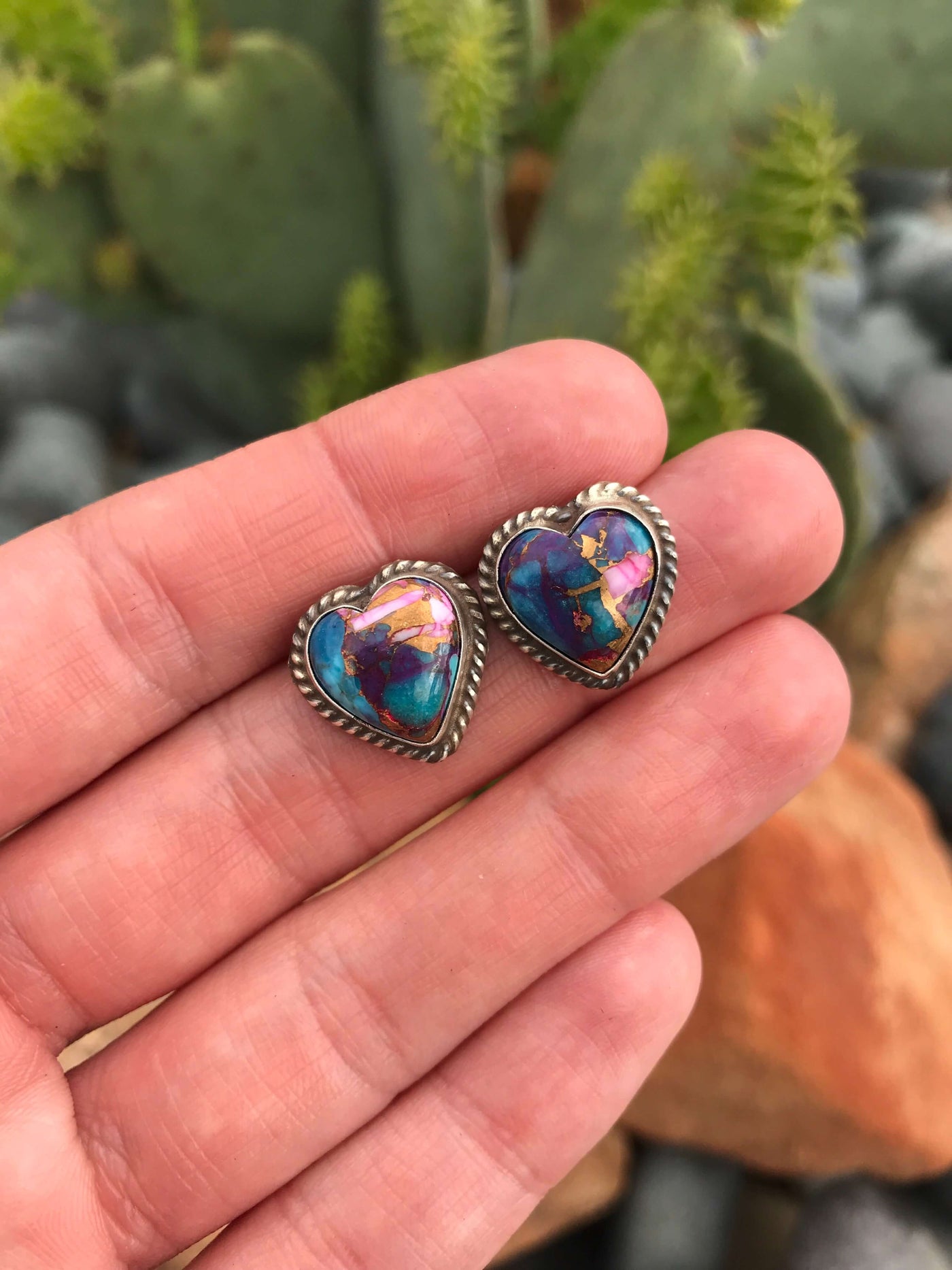 The Dahlia Studs, 25-Earrings-Calli Co., Turquoise and Silver Jewelry, Native American Handmade, Zuni Tribe, Navajo Tribe, Brock Texas