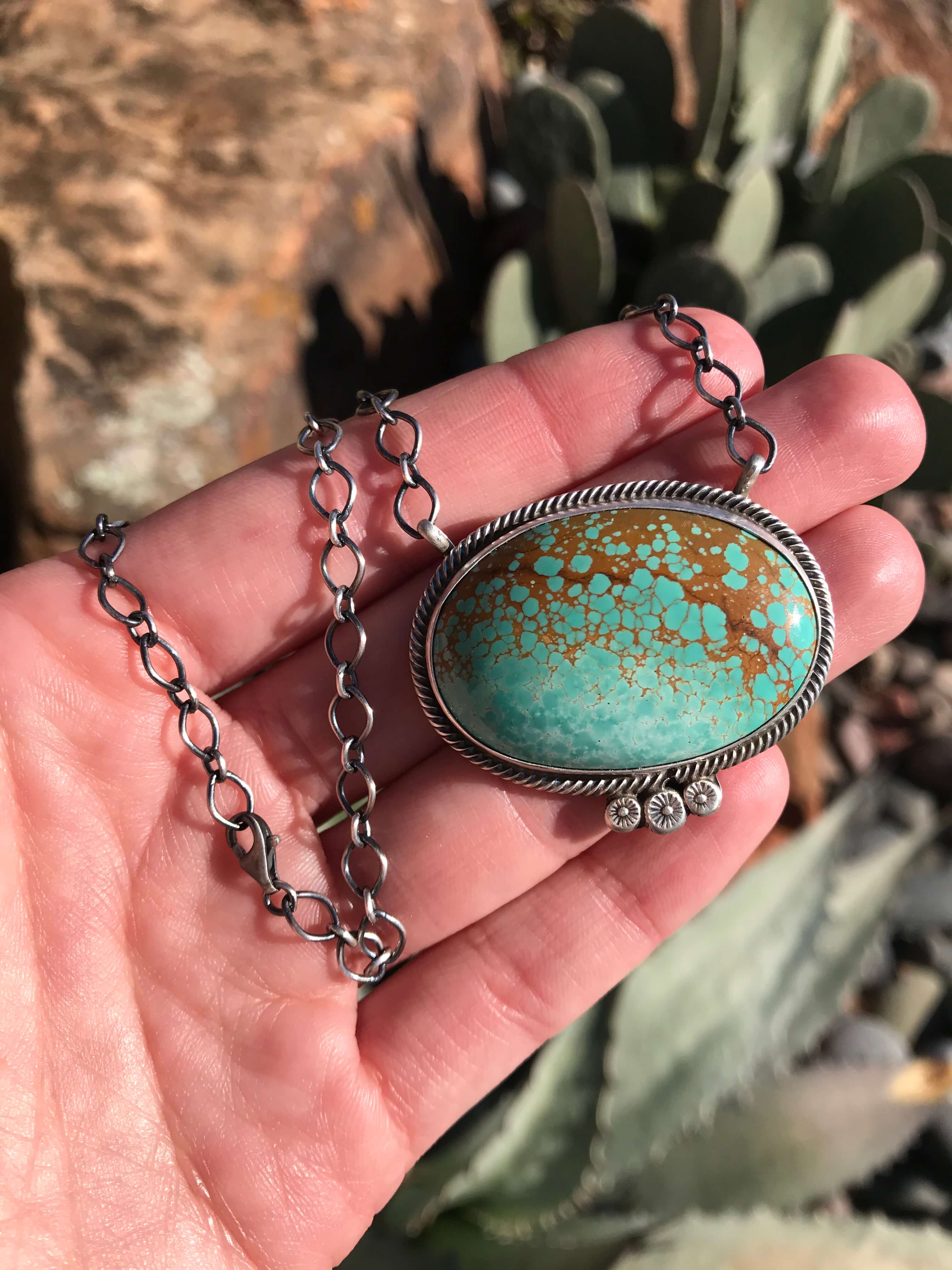 The Farrah Turquoise Necklace-Necklaces-Calli Co., Turquoise and Silver Jewelry, Native American Handmade, Zuni Tribe, Navajo Tribe, Brock Texas