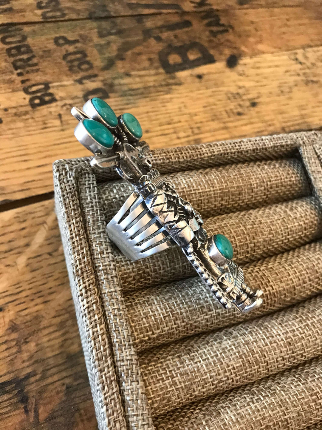 The Turquoise Morning Dancer Ring, Sz 9-Rings-Calli Co., Turquoise and Silver Jewelry, Native American Handmade, Zuni Tribe, Navajo Tribe, Brock Texas
