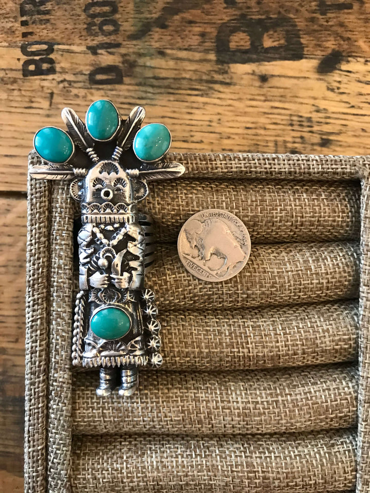 The Turquoise Morning Dancer Ring, Sz 9-Rings-Calli Co., Turquoise and Silver Jewelry, Native American Handmade, Zuni Tribe, Navajo Tribe, Brock Texas