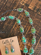 The Lugano Turquoise Lariat Necklace Set-Necklaces-Calli Co., Turquoise and Silver Jewelry, Native American Handmade, Zuni Tribe, Navajo Tribe, Brock Texas