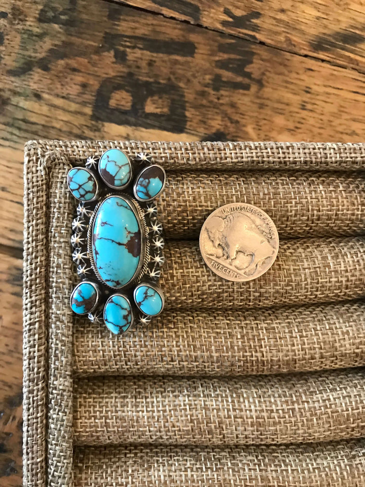 The Brielle Turquoise Ring, Sz 9-Rings-Calli Co., Turquoise and Silver Jewelry, Native American Handmade, Zuni Tribe, Navajo Tribe, Brock Texas