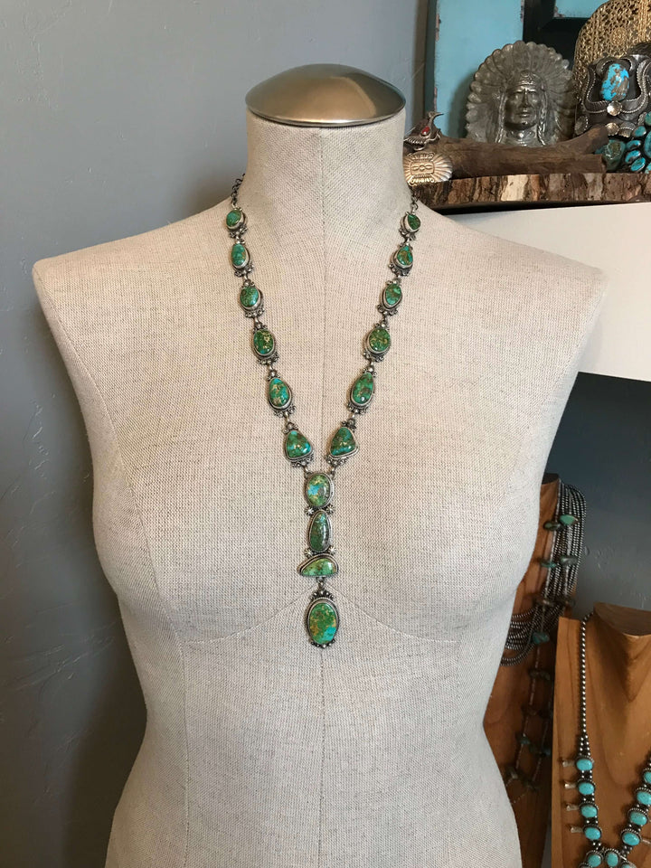 The Lugano Turquoise Lariat Necklace Set-Necklaces-Calli Co., Turquoise and Silver Jewelry, Native American Handmade, Zuni Tribe, Navajo Tribe, Brock Texas
