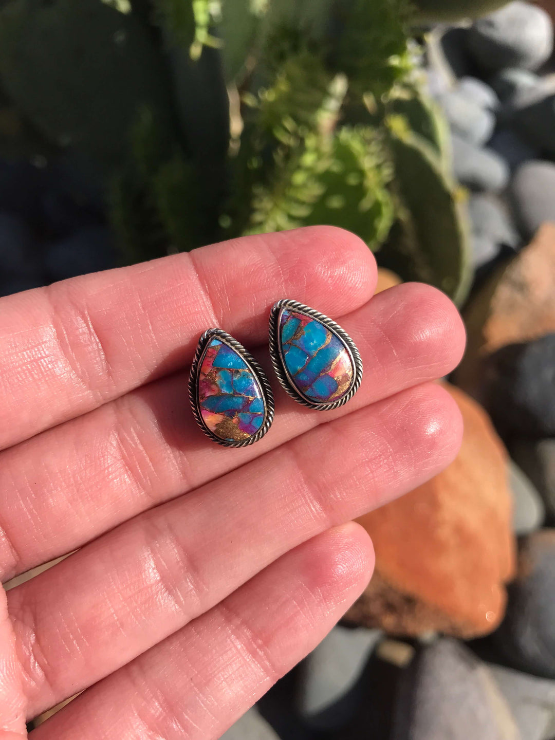 The Dahlia Studs, 47-Earrings-Calli Co., Turquoise and Silver Jewelry, Native American Handmade, Zuni Tribe, Navajo Tribe, Brock Texas