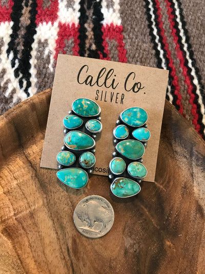 The Butte Turquoise Earrings-Earrings-Calli Co., Turquoise and Silver Jewelry, Native American Handmade, Zuni Tribe, Navajo Tribe, Brock Texas
