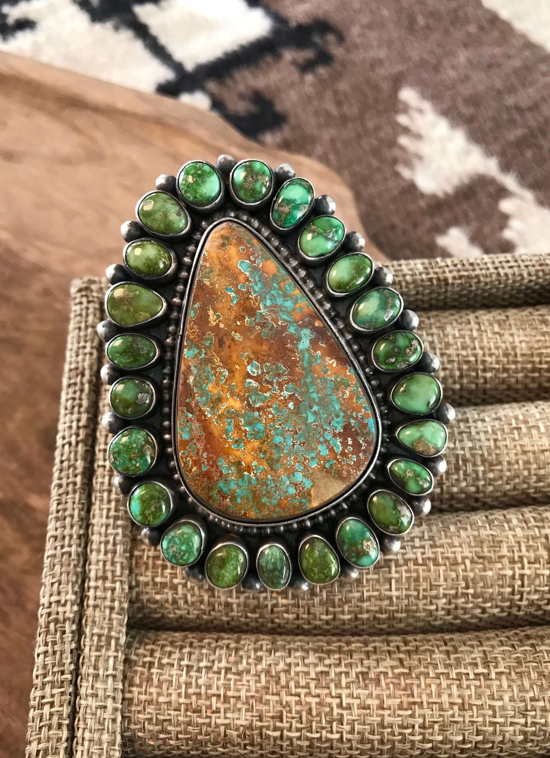 The Irion Turquoise Statement Ring, Sz 8.5-Rings-Calli Co., Turquoise and Silver Jewelry, Native American Handmade, Zuni Tribe, Navajo Tribe, Brock Texas