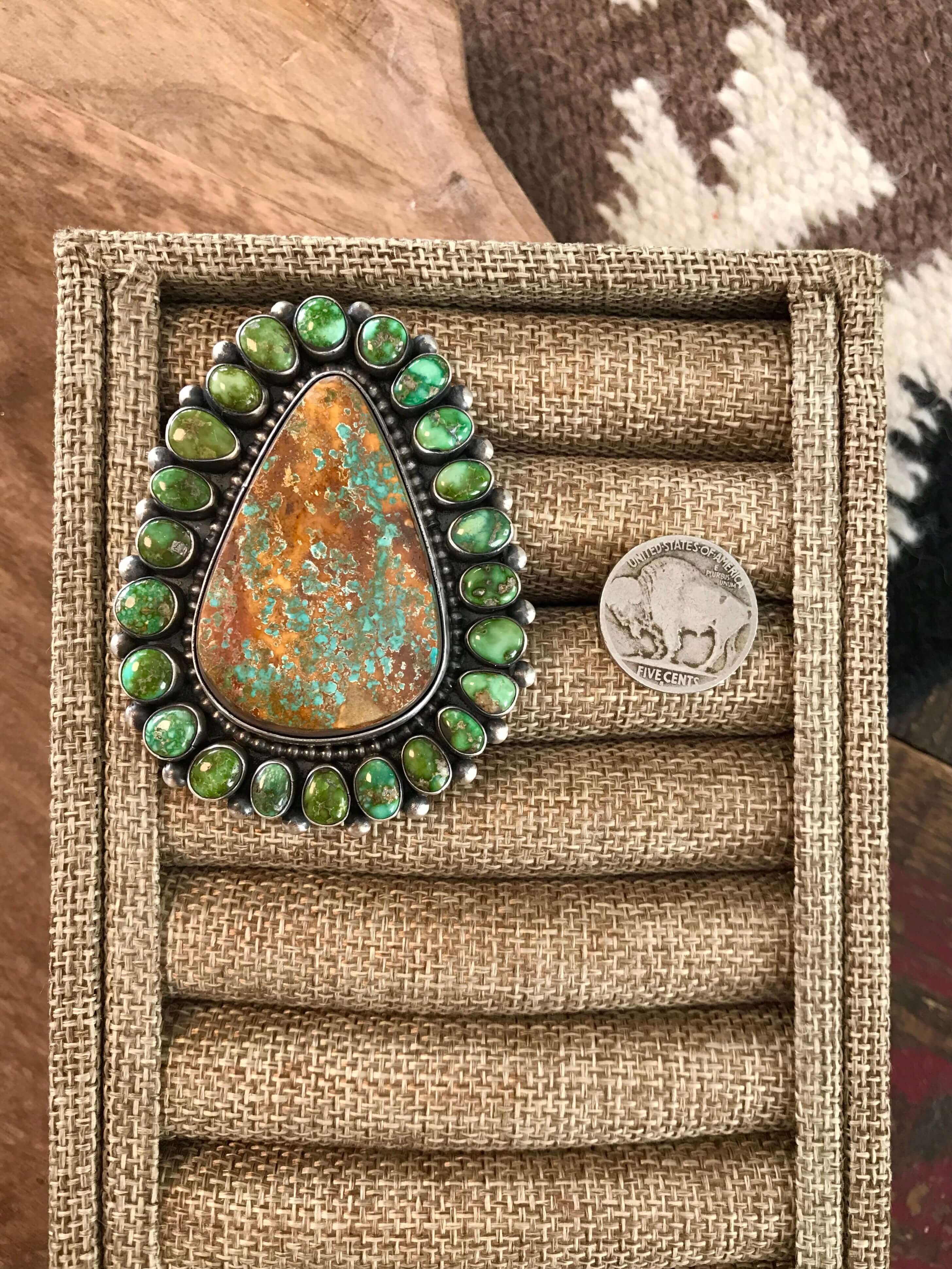 The Irion Turquoise Statement Ring, Sz 8.5-Rings-Calli Co., Turquoise and Silver Jewelry, Native American Handmade, Zuni Tribe, Navajo Tribe, Brock Texas